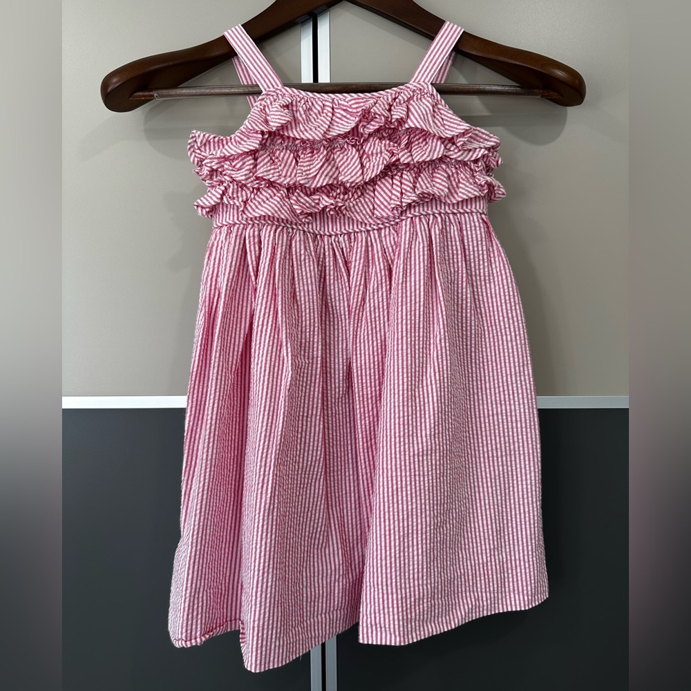 Ralph Lauren Dress Girls Sz 4T Pink Stripe Seersucker Preppy Lined Sleeveless